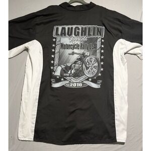 biker wear black&white ss button up motorcycle shirt, laughlin rally, men's 4x‎
